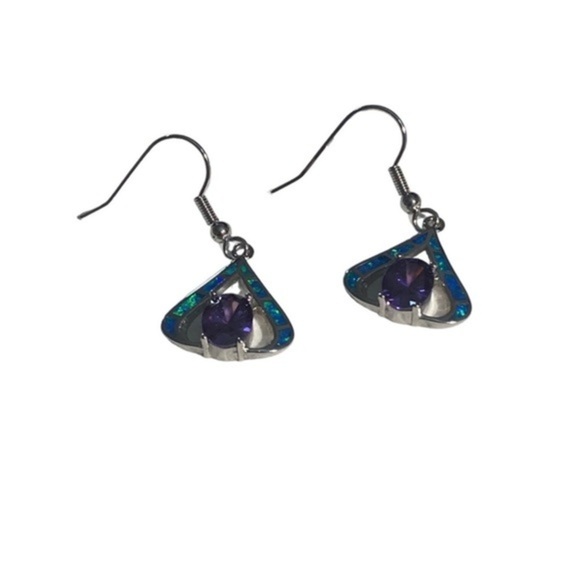 Adeser Jewelry Women’s 925 Silver Dangle Earrings Lab Purple Dangle - Picture 1 of 5